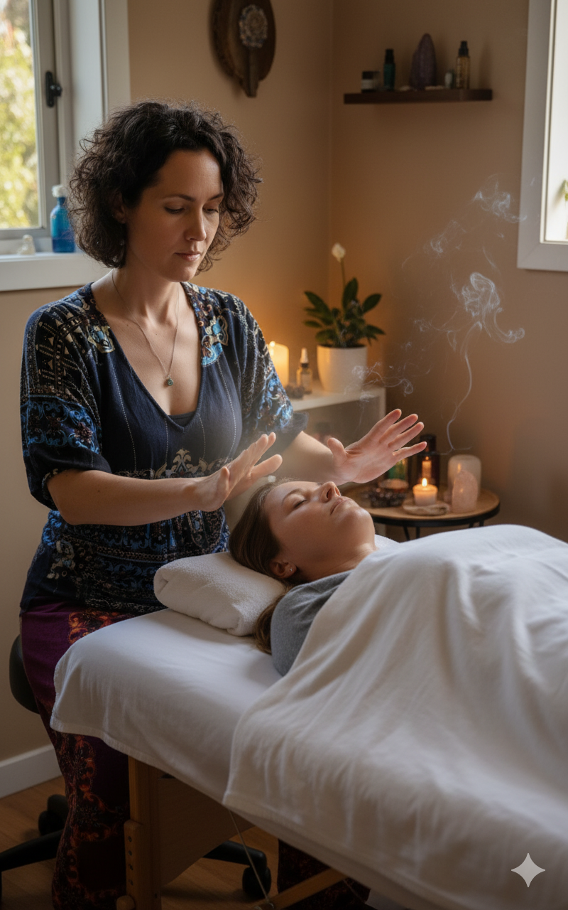 Reiki healing session in progress